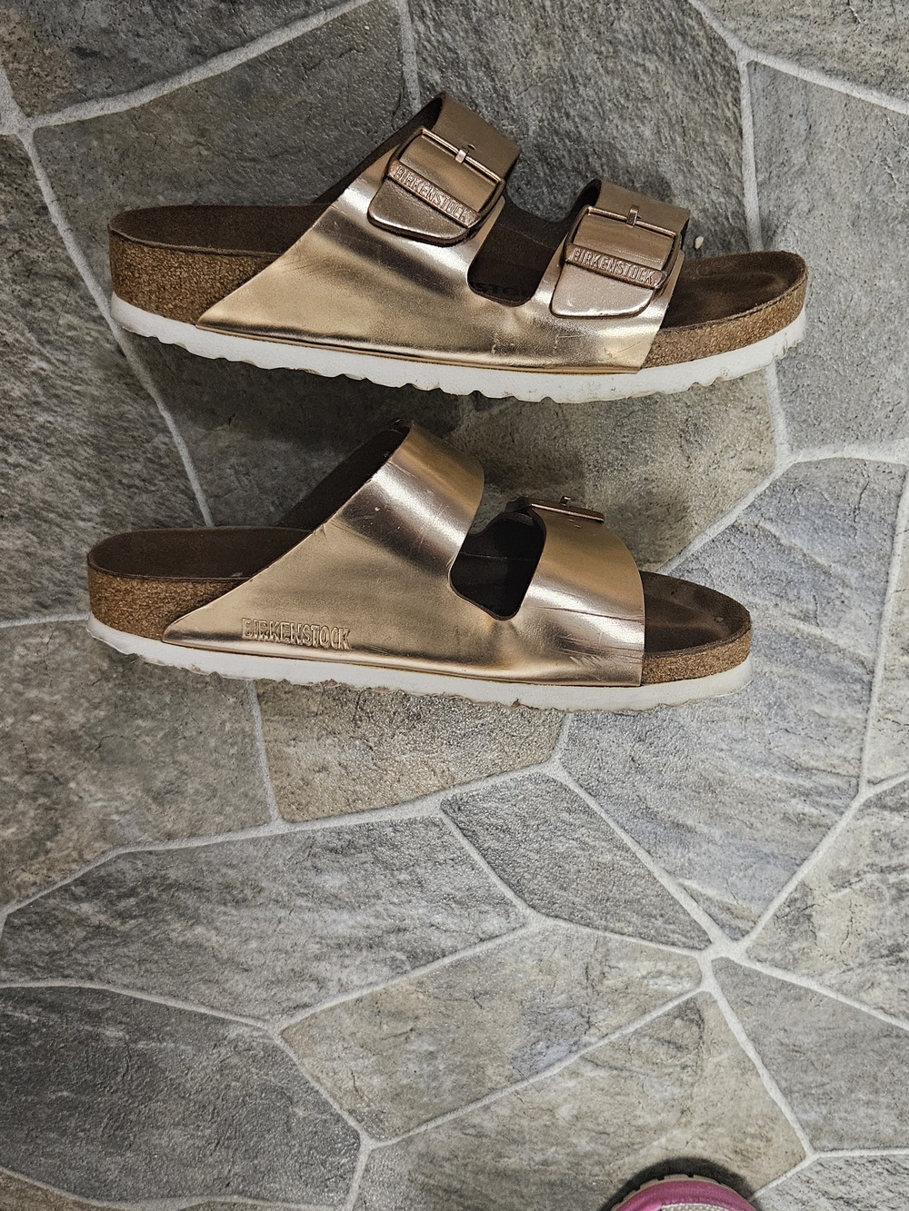 Womens Birkenstock  Metallic Rose Gold Double Strap Sandals Size 38 - Picture 6 of 6